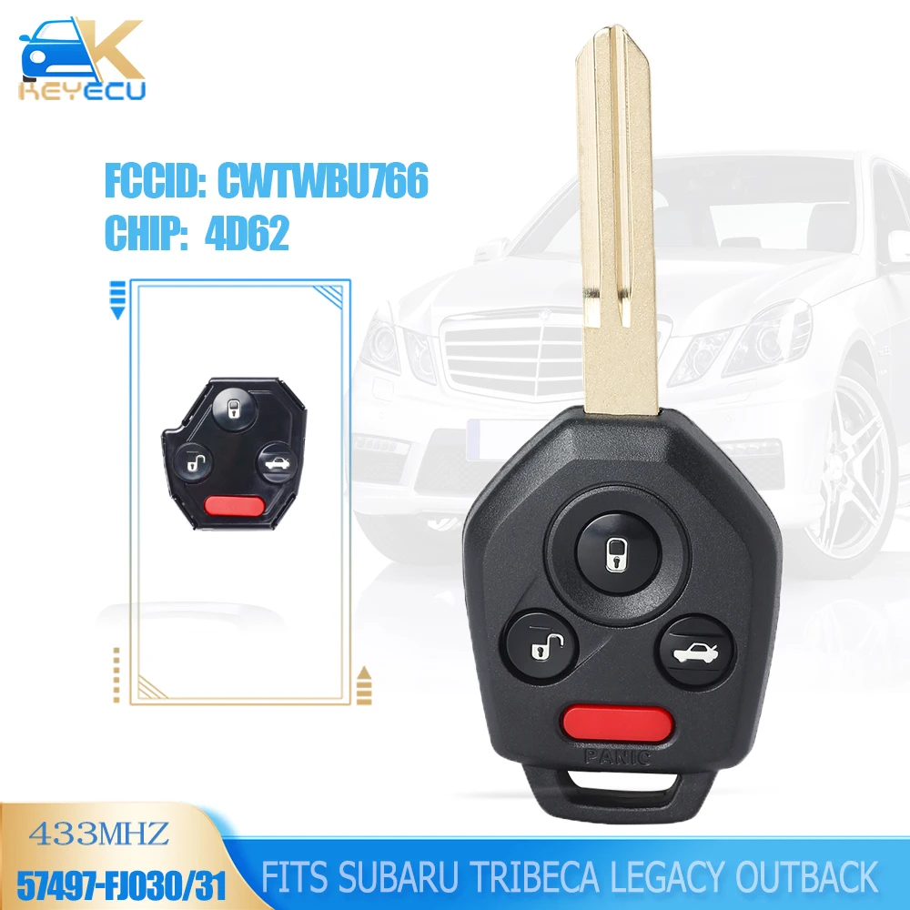 

KEYECU CWTWBU766 433MHZ 4D62 Chip 4 Button Remote Key Fob for 2009 2010 2011 Subaru Tribeca Legacy Outback