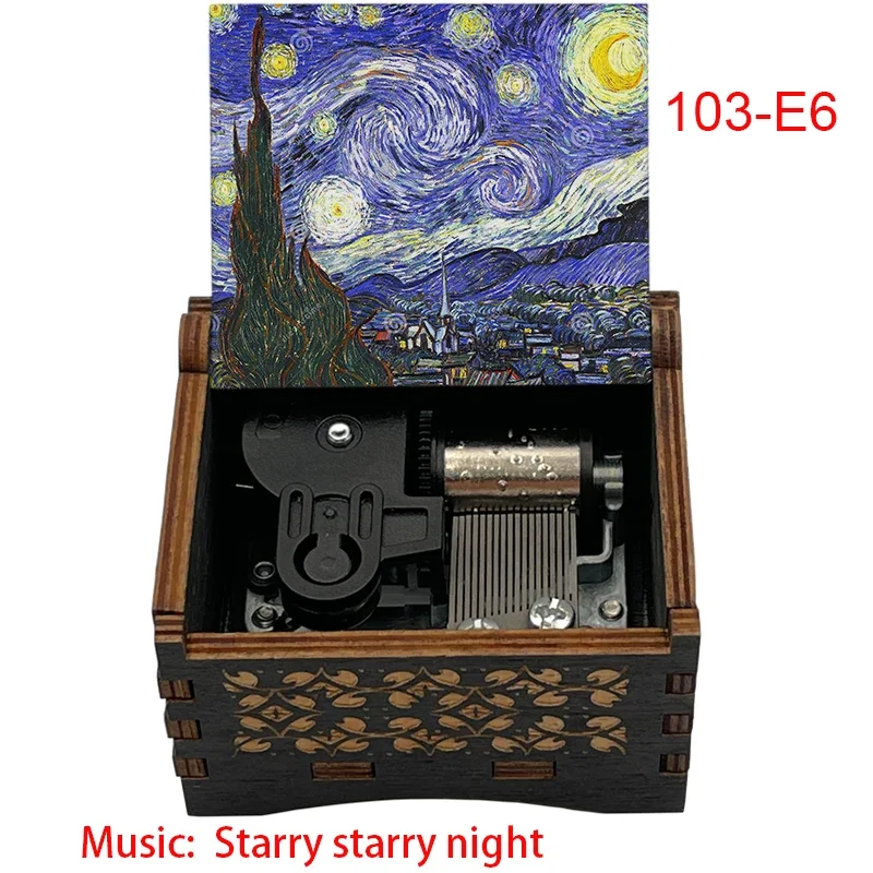 Color Printed Wooden Starry Starry Night Wind Up Music Box 18 Note Mechanical Movement Movie Fans Birthday Cute Souvenir Gifts