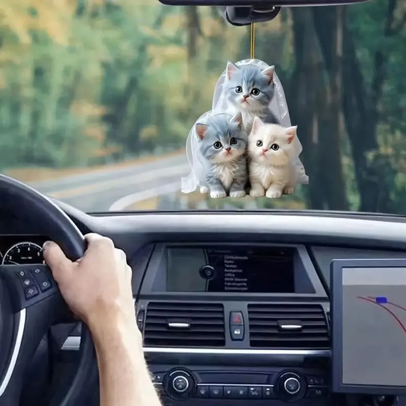 2D Flat Acrylic Cat Hanging Pendant Wind Chime Cute Cat Pendant Home Garden Decoration Car Rearview Mirror Pendant