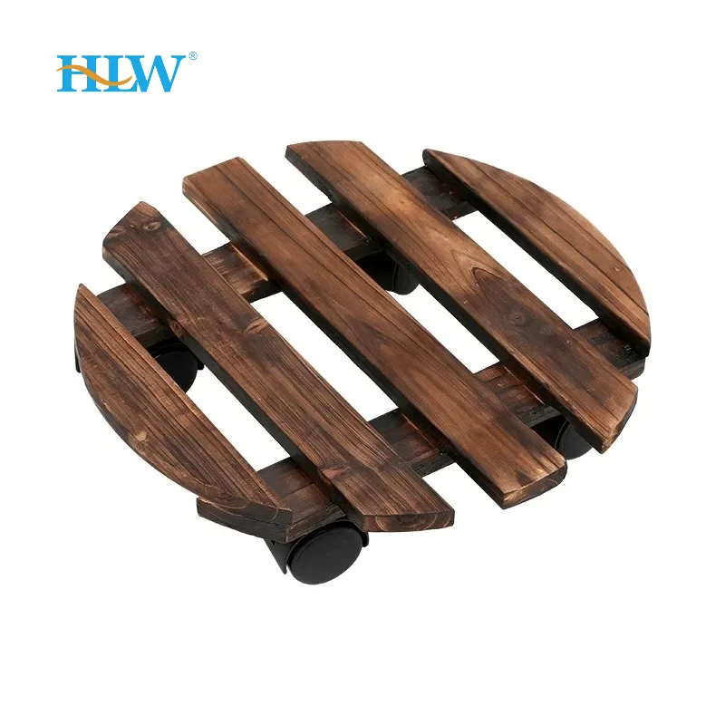 Solid Wood Thickened Movable Flower Stand, Flower Tray, Bonsai Flower Pot Tray, Roller Base with Universal Wheels
