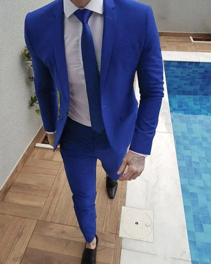 Royal Blue Suit For Ropa Hombre 2 Piece Slim Fit Costume 2023 Elegant Beach Wedding Guest Blazer Set Custom