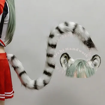 Archi Handwork Animal White Tiger Ears Tail Furry Fandom Fursuit Felidae Ear Headband Tails Cosplay Props