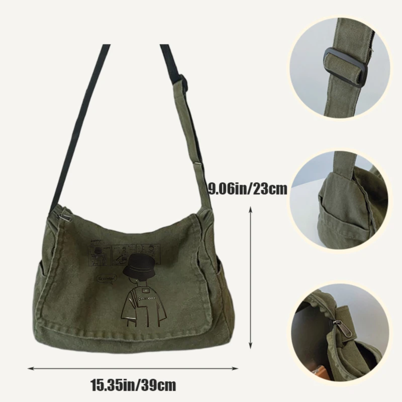 Casual Women's Shoulder Bag Cartoon Print Large Capacity Canvas Men's Messenger Bag Crossbody Bag