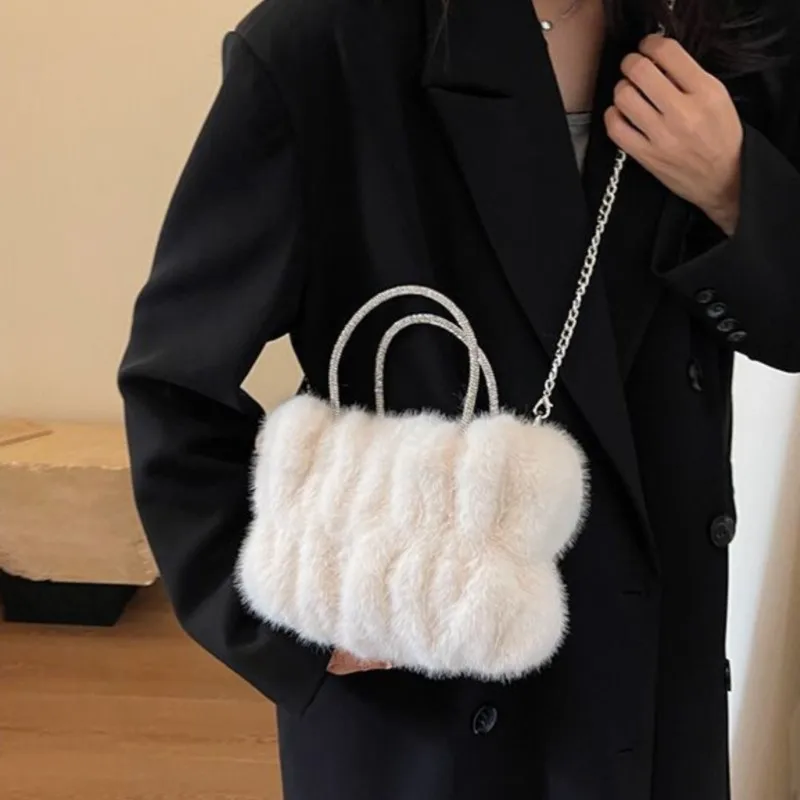 JIAERDI Japanese Plush Chain Handbag Women Soft Comfortable Gentle Shoulder Bag Ladies Sweet Cute Elegant Casual Tote Bag 2025