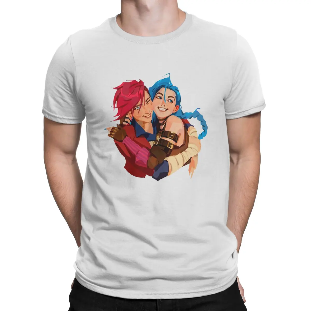 thumbnail image 1 of Camisetas Jinx & Vi para hombre, de algodón, de manga corta y cuello redondo, de la saga Arcane League of Legends, LOL Game Leisure., 1 of 7