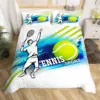 Tennis Court Print Duvet Cover Set,Boys Sports Games Themed Comforter Cover,Yellow Tennis Racket Sporting Equipment Bedding Set 2