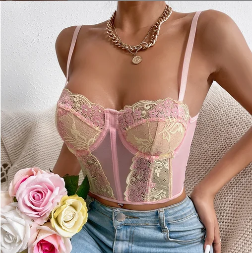 

Sexy embroidery bra top embroidered bra contrast color sling steel ring fishbone mesh backless vest hollow beauty back brassiere