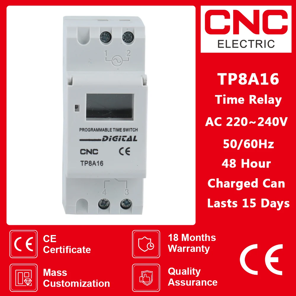 Temporizador Digital Programável Cnc Tp8a16 ac 220v 16 a 30a Trilho Din Semanal Dias