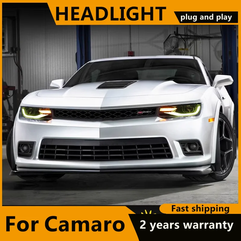 

Фары головного света для Chevrolet Camaro светодиодный, фары головного света 2014 2015, фары Camaro DRL, сигнал поворота, фары дальнего света, объектив проектора Angel Eye