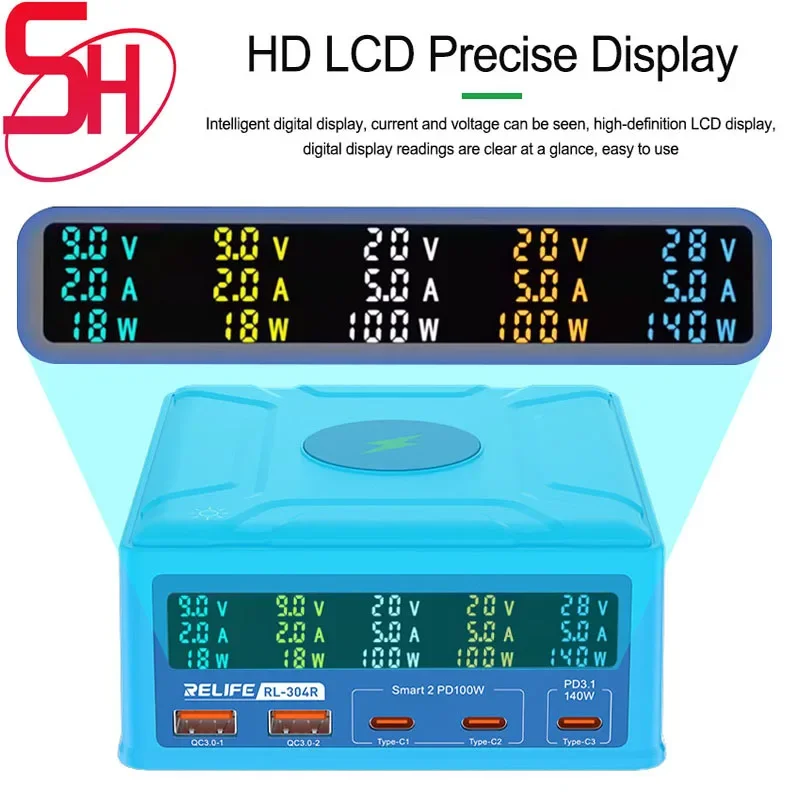

RELIFE RL-304P SS-304D SS-304Q Smart 6 Port USB Digital Display Lightning Charger For IPhone Samsung Huawei MI Vivo Opop Flat