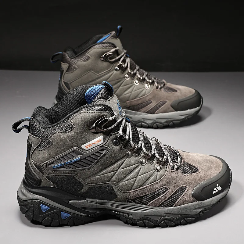 HIKEUP Men's Outdoor High-Top Suede Trekking Boots - Rainproof Tactical and Combat-Ready