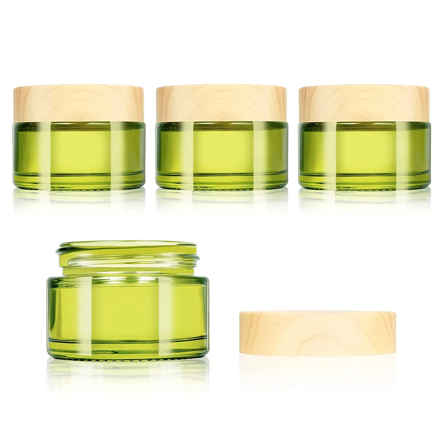 

4pcs Glass Cosmetic Containers Empty Sample Jars with Leakproof Lids Makeup Sample Containers Pot Jars for Lotion olive Cream