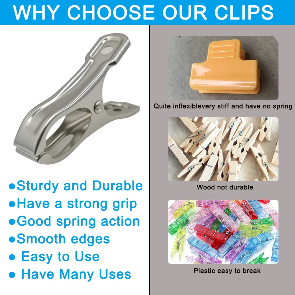 Beach Towel Clips 20pcs Stainless Steel Multipurpose Clothespins