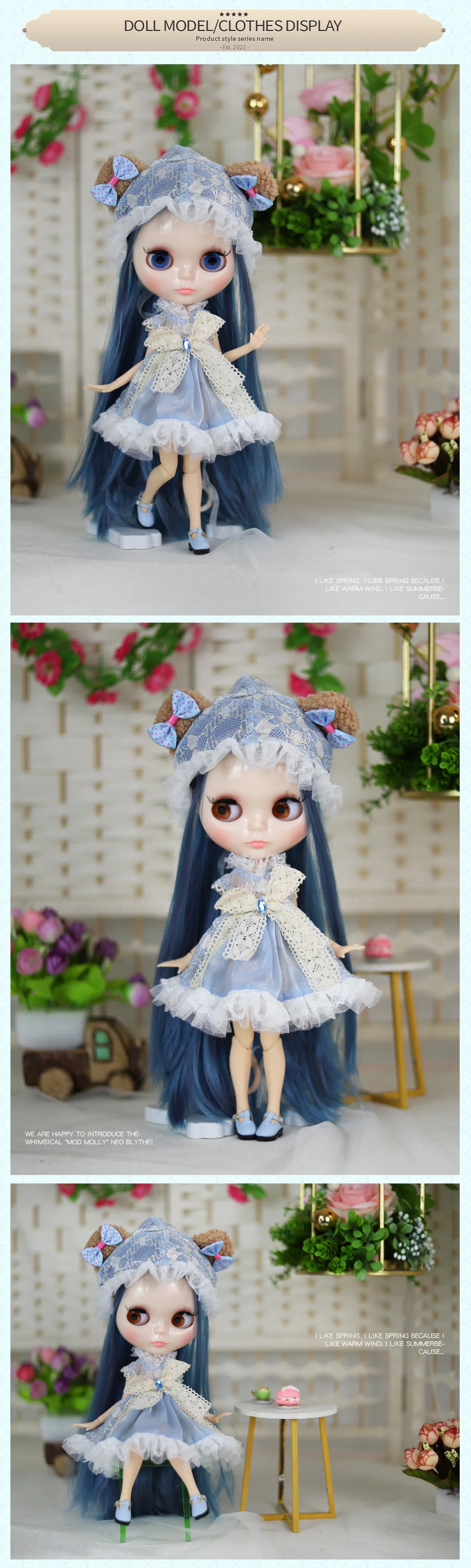 Avellana – Premium Custom Neo Blythe Muñeca con cabello azul, piel blanca y cara linda brillante 3