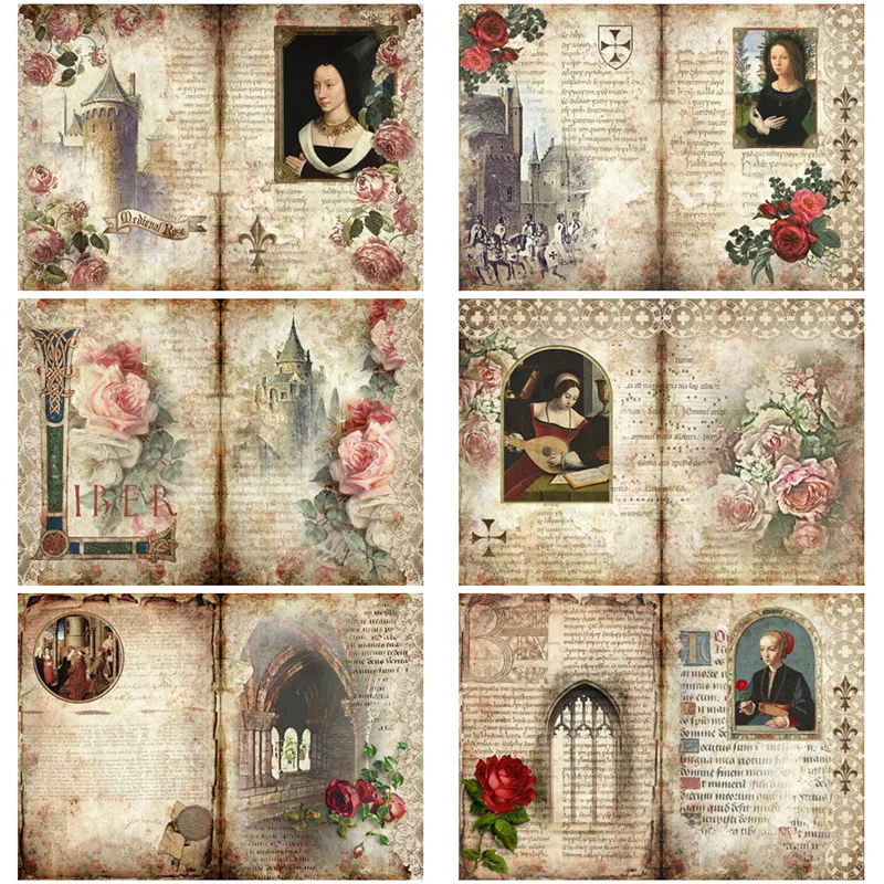 7Pcs/Pack Retro Medieval Rose Flower Vintage Sticker DIY Craft Scrapbooking Album Junk Journal Decorative Stickers