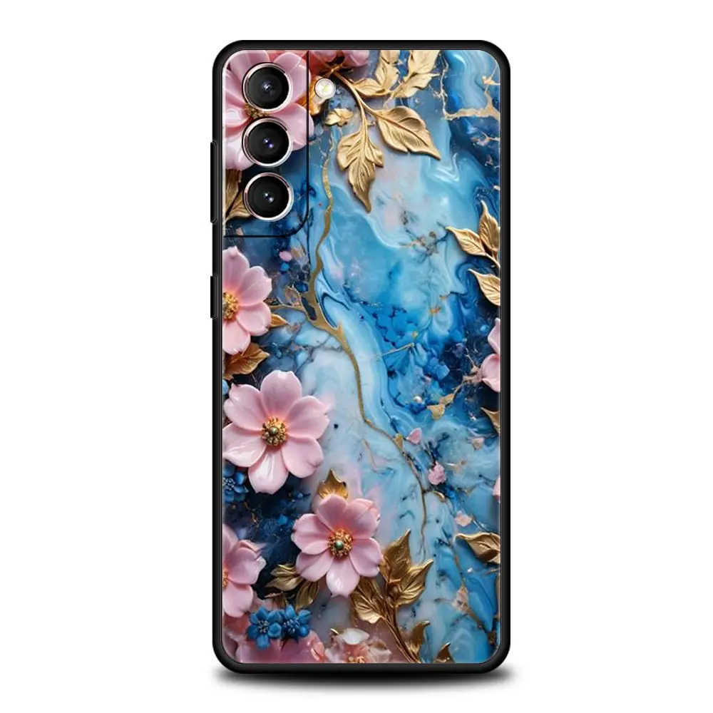 Elegant Flower Marble Design Soft TPU Phone Case Cover
