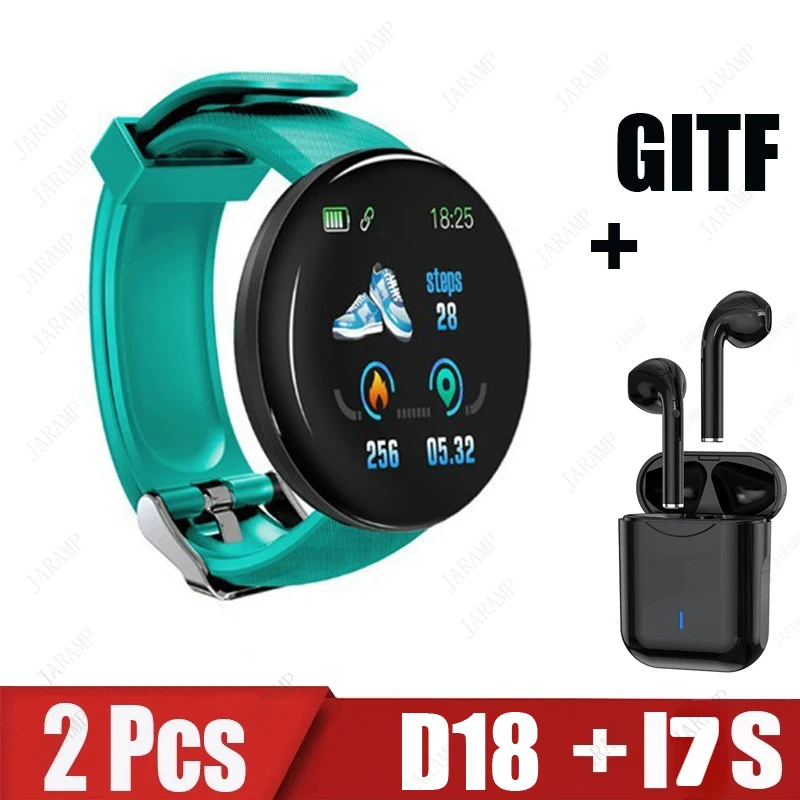 2Pcs D18 I7s Smart Watch Men Blood Pressure Smartwatch Women Waterproof Sport Heart Rate Fitness Tracker Smart Clock Watches New 
