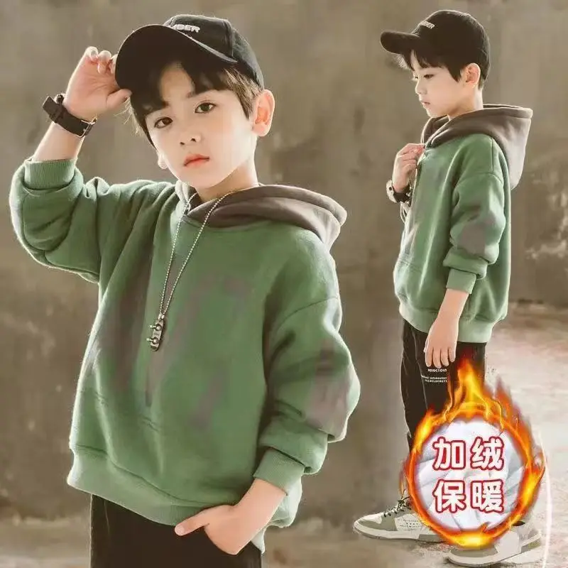 Kids Warm Fleece Hoodies Sweatshirt Todder Teens Cotton Bear Spring Hooded Sweatwear Clothes Pullover Outwear Top