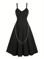 European and American Fashion Plus Size Chain Gothic Trial Dress with Long Sleeve Short-Sleeved Hooded Top Set - Image 4