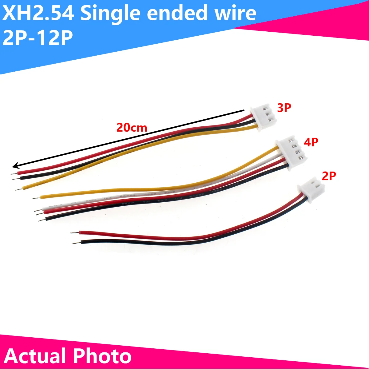 10PCS XH2.54 20cm Wire harness Cable Single head electronic line 2P/3P/4P/5P/6P/7P/8P/9P/10P