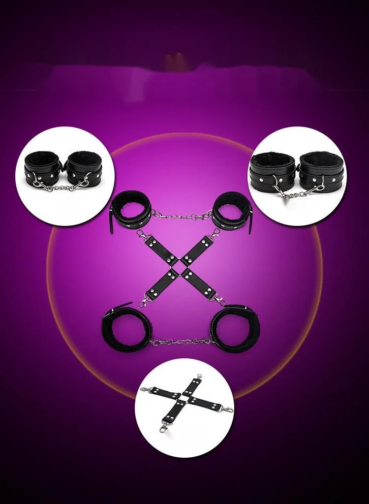 Produits pour adultes Menottes liées, croix, peluche en cuir, ensemble amusant de 3 pièces, jouets groupés_voghion.com