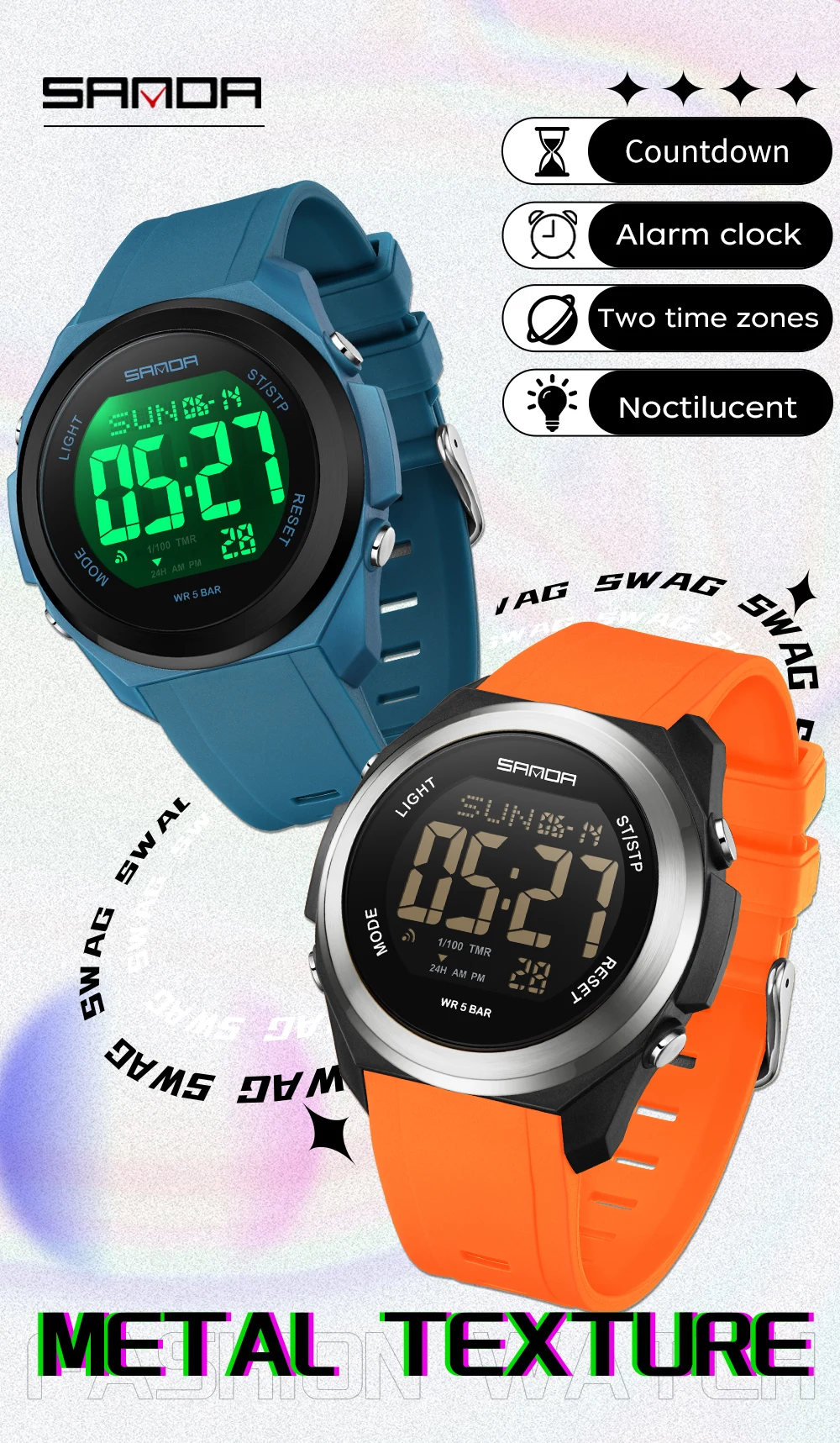 Student Digital Electronic Watch Sports Multi Functional Waterproof Colorful LED Men's Electronic Watch_voghion.com