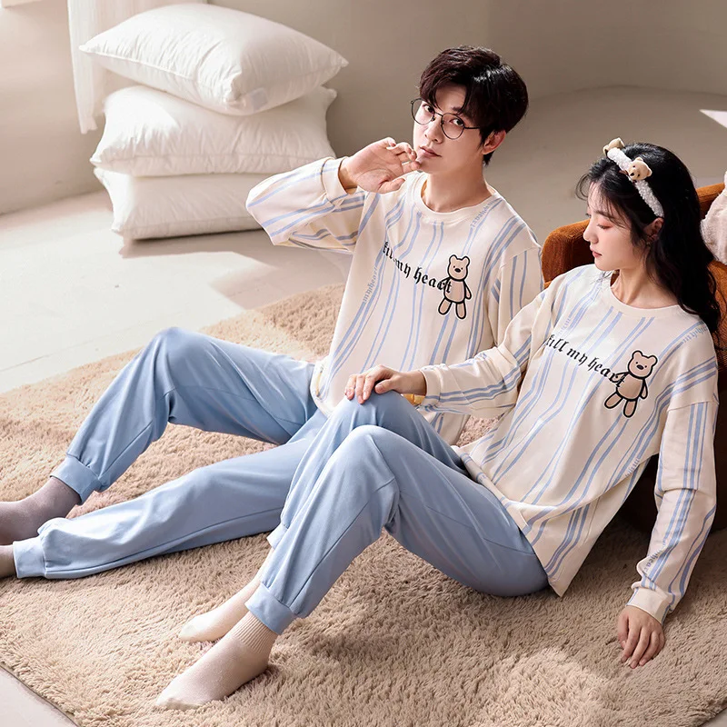 Autumn Couple Pyjamas Cotton Pjs Women Cartoon Sleepwear Men Pajama Sets Pijamas Mujer Girl Home Clothing pijamas for men