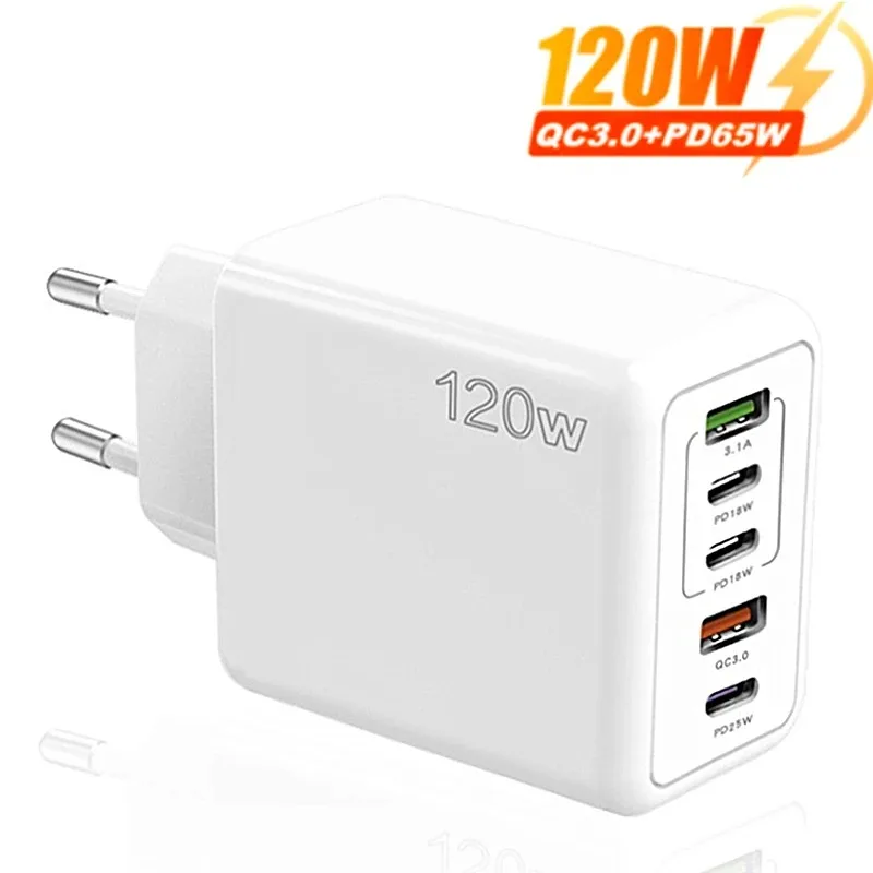 120W Multi Ports USB Charger Fast Charging Type C Mobile Phone Charger For iPhone 15 Huawei Samsung Xiaomi Quick Charge Adapter SHOP