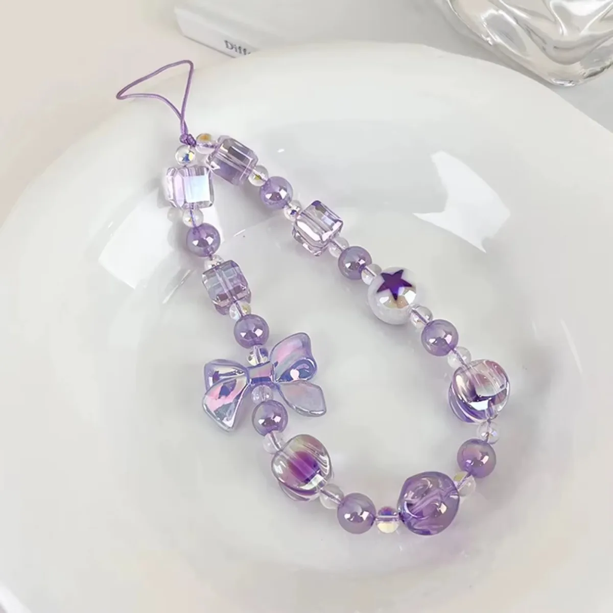 Colorful Beaded Phone Charm Bracelet with Bow Design