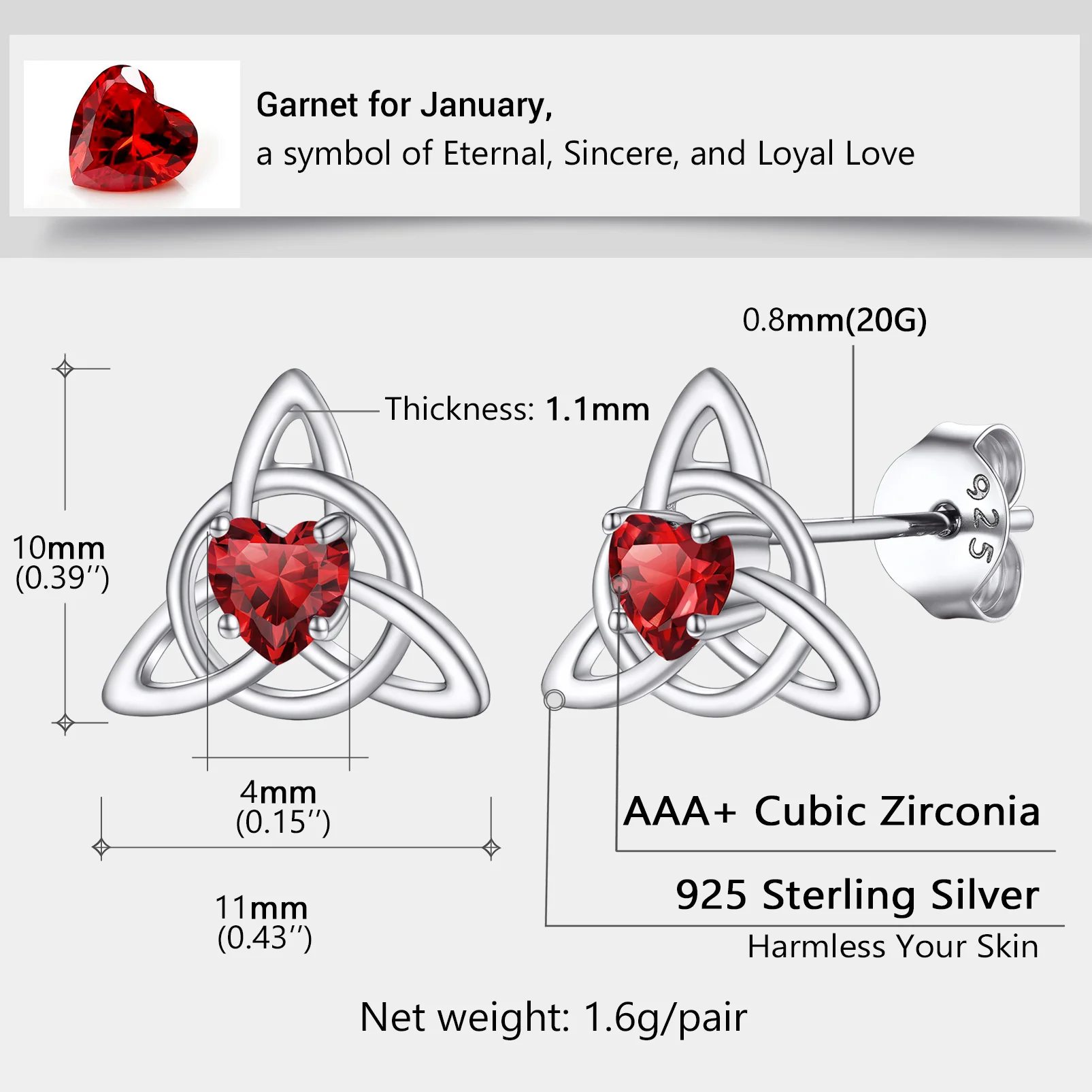 PROSILVER 12 Months CZ Birthstones Celtic Knot Tiny Sterling Silver Studs Earring for Women Girl Birthday Gift for Her PYE15151B