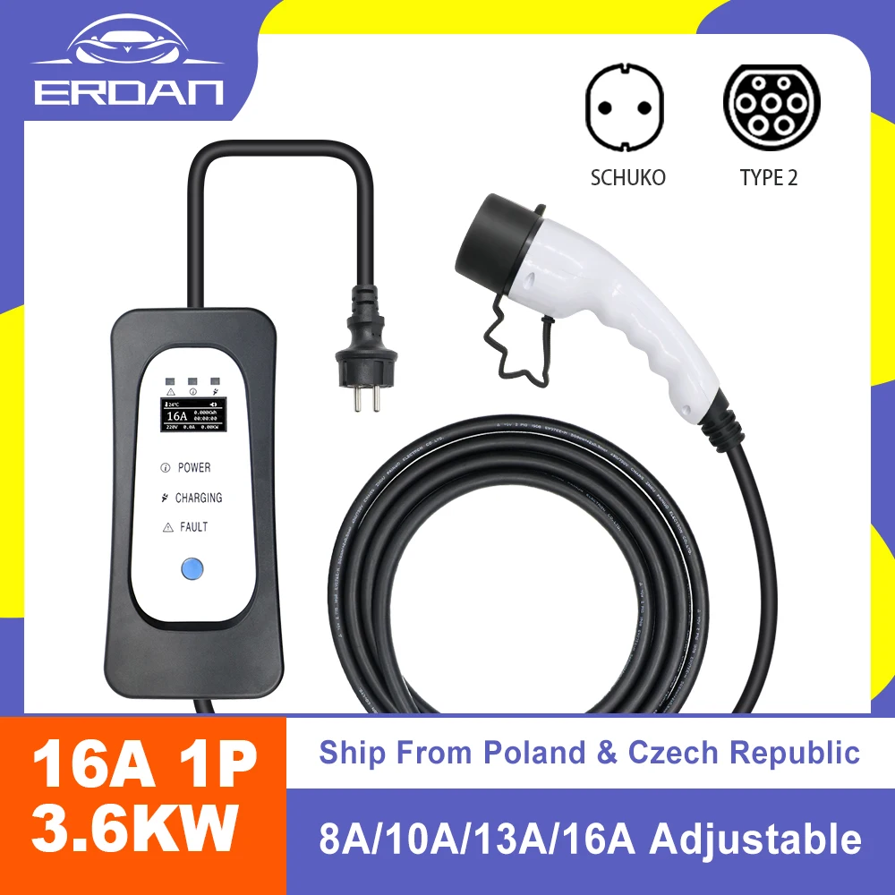 

Level2 3.6kw 16a 1 P Type2 Iec 62196-2 Ev Charger Box Ev Quick Charger Evse Cable Portable Electric Vehicle Charger