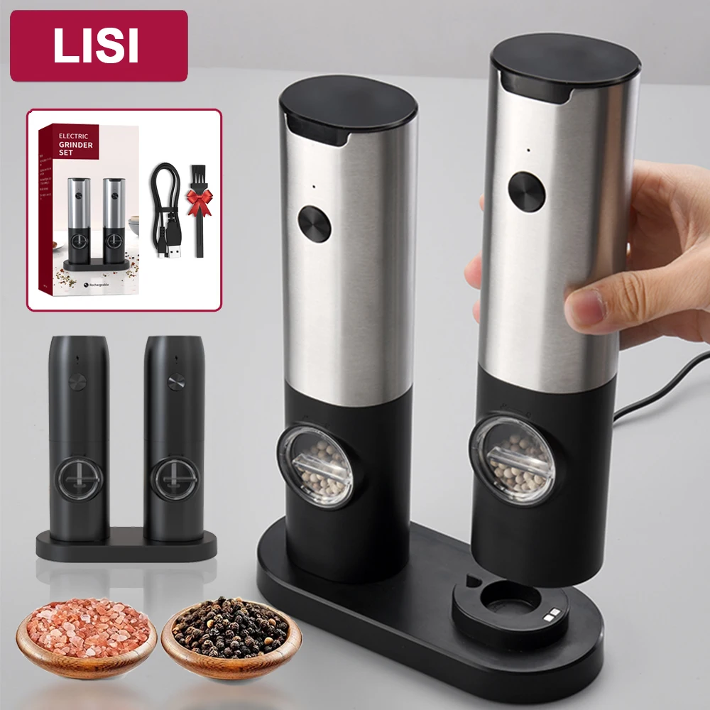 USB Rechargeable Electric Salt and Pepper Grinder Set - LED Lights