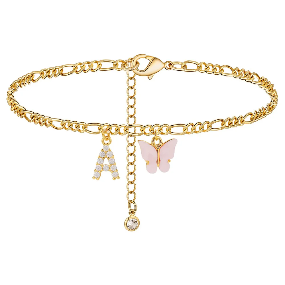 Ankle Chains KMVEXO Stainless Steel Initial A-Z Letter Anklets For Women Girl Butterfly Trend Leg Chain Waterproof Jewelry Gift Party