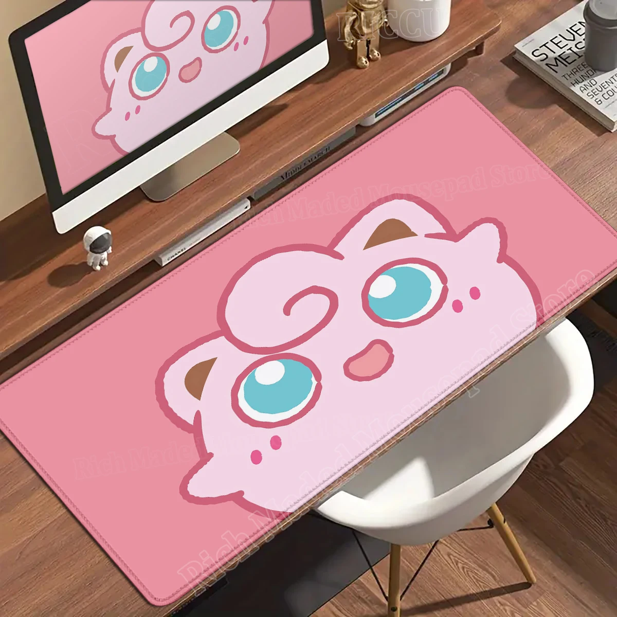 Kawaii Pink Anime Desk Mat with Clefairy & Jigglypuff Design
