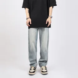 High Street Retro Washed Straight Slim Jeans Men Fashion Streetwear Full Length Denim Pants Casual Trousers