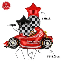 Race Car Theme Party Checkered Foil Balloons - Wheel & Tire Design for Kids Racing Birthday & Baby Shower Decorations (5pcs)