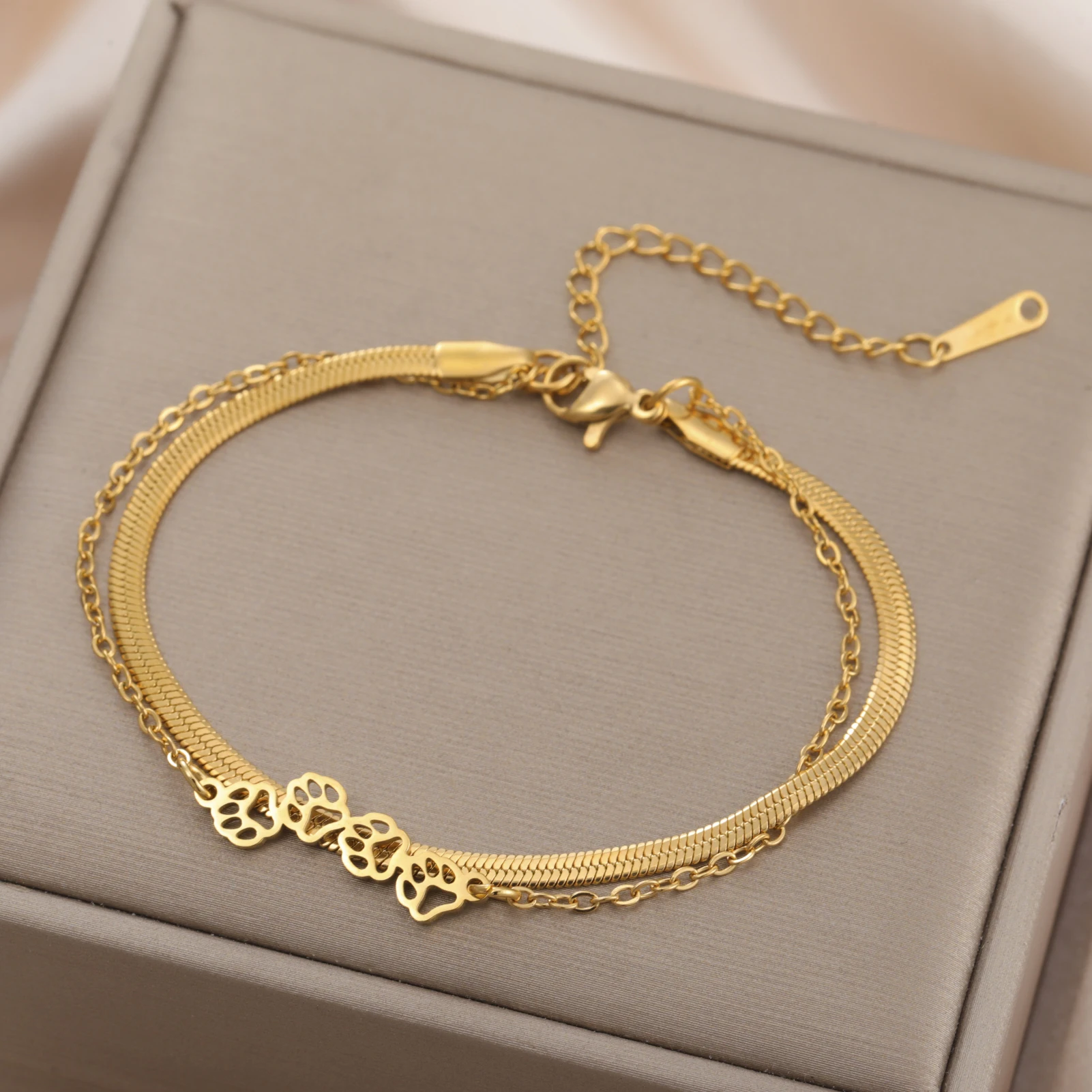 Cat Dog Paw Chain Women's Hand Bracelet Cute Animal Charm Bracelet Stainless Steel Jewelry - PeticaDeals