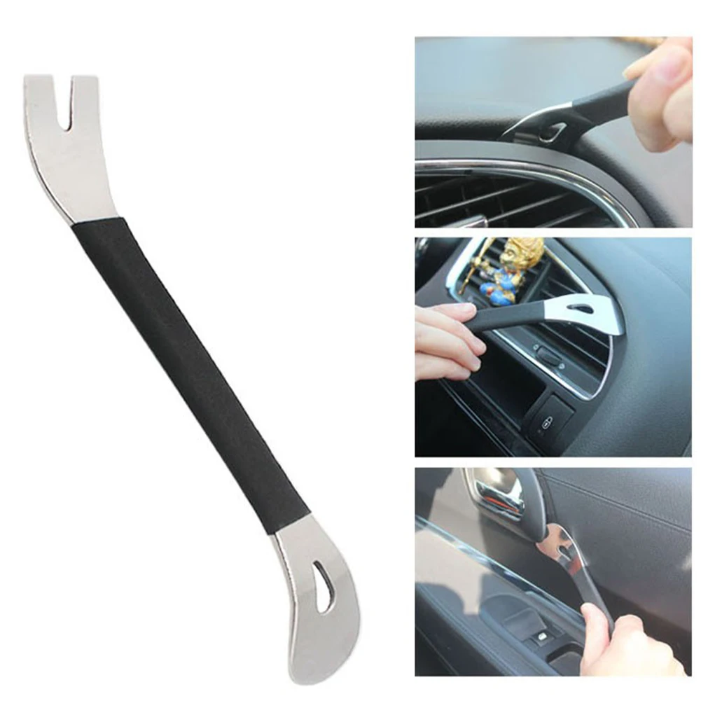 Auto Stainless Steel Trim Removal Tool Car Trim Puller Pry Bar Dual Ends Pry Tool for Door Panel Audio Terminal Fastener Remover