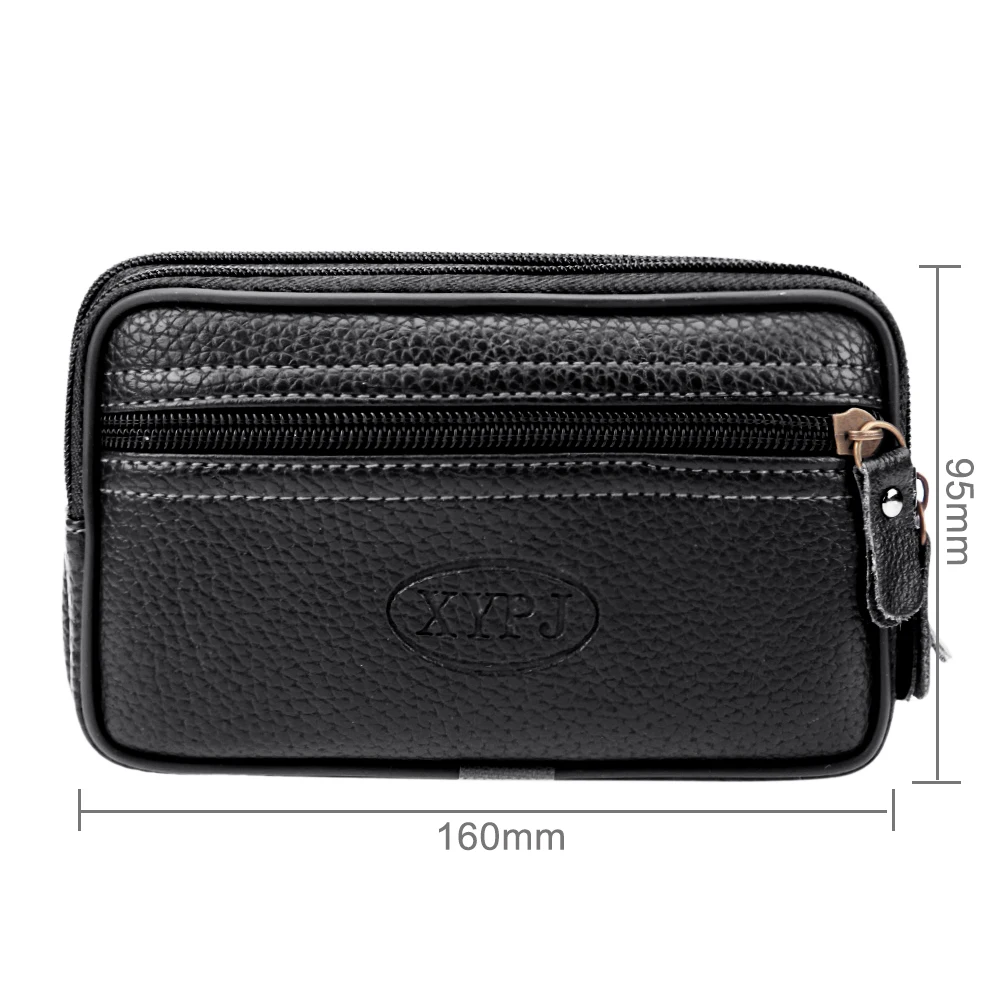 Men Wallets with Card Bag PU Leather Purse Zipper Closure Wallets Waist Packs Multi-functional Double Layer