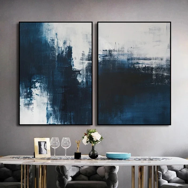 Deep Blue Modern Abstract Poster Stampa su tela Immagini d'arte Casa per soggiorno e camera da letto Decorazione della parete della stanza Pittura senza cornice - immagine 2