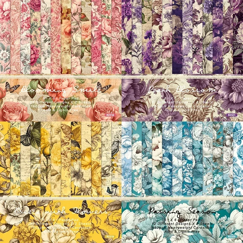 24sheets-Flowers-Vintage-Pattern-Papers-Pack-DIY-Diary-Decoration ...