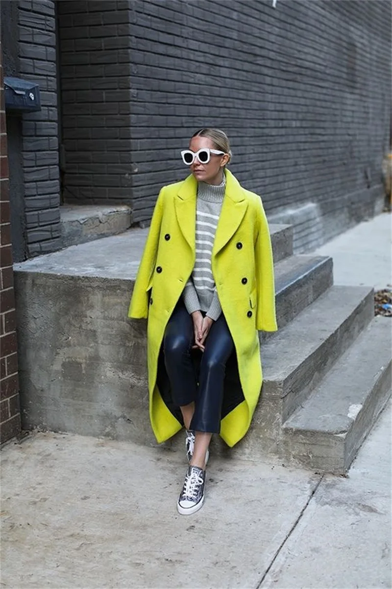 

Formal Yellow Woolen Overcoat Long Jacket Women Suit Blazer Winter Thick Coat 1 Pcs Streetwear Outfit Female Prom Dress Tailored