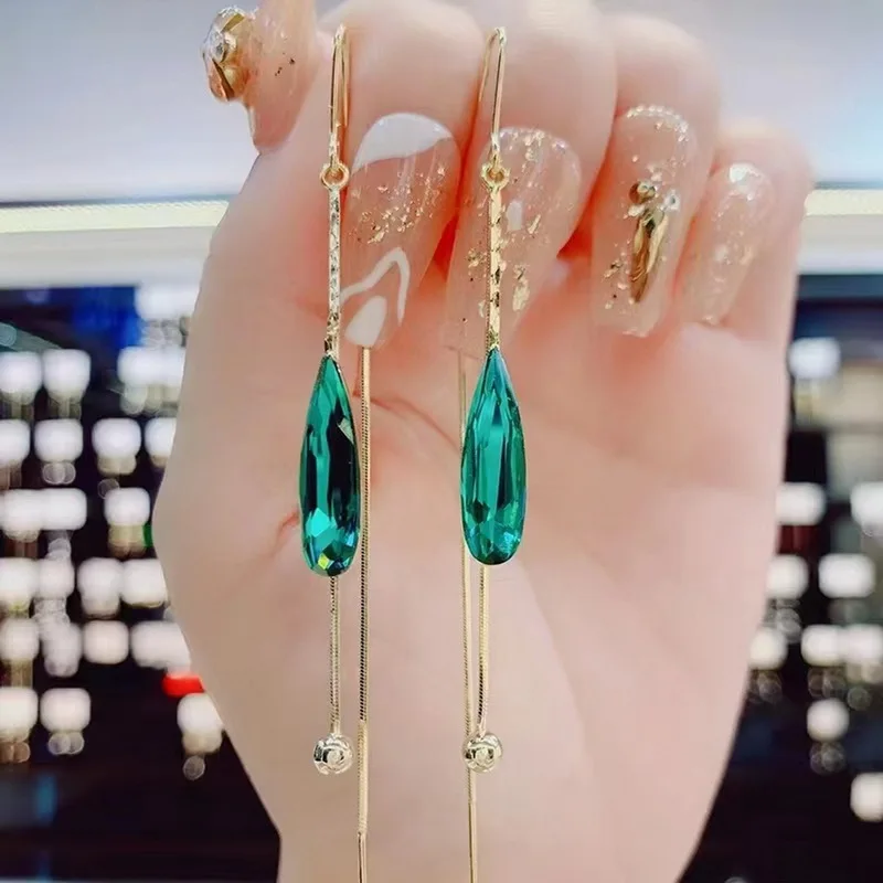 Elegante Lila Strass-Ohrhänger für Damen, Trendige Glänzende Kristallblumen-Ohrringe mit Langen Quasten, Charmanter Hochzeitsschmuck als Geschenk – Detail 16
