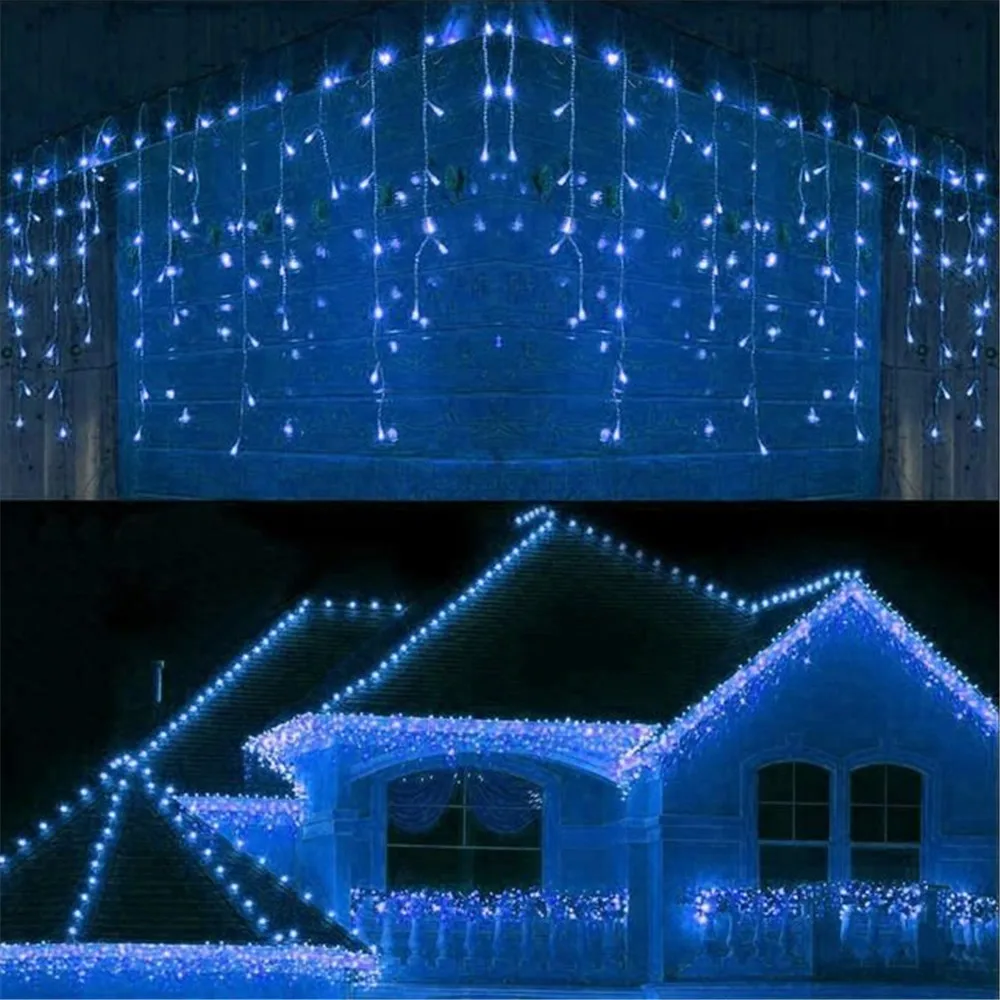 thumbnail image 1 of Cortina de luces navideñas con forma de cascada para decoración de exteriores, 5 m de caída, 0,4-0,6 m, luces LED de hadas para fiestas en el jardín y vacaciones, 1 of 5