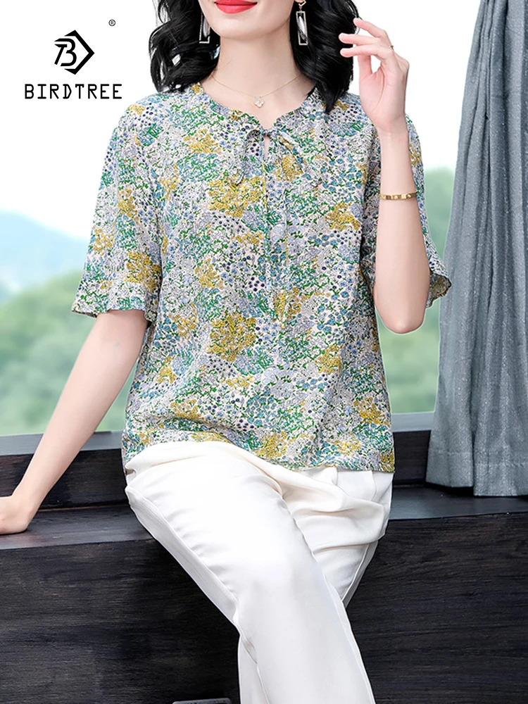 

Женская блузка из натурального шелка, с коротким рукавом и круглым вырезом, T44455QC