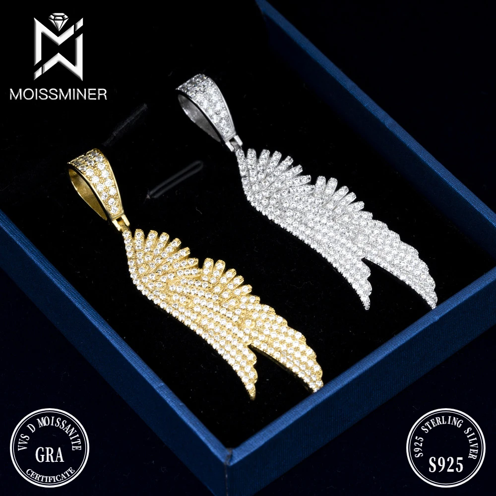 Moissanite Angel Wing Pendant Necklace For Men S925 Silver Real Diamond Iced Out Necklaces Women Jewelry Pass Tester With GRA 75 500 diamond three wing ffour wing coreless diamond composite bit