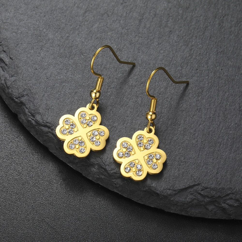 Dawapara Herz Vierblättriges Kleeblatt Ohrringe Zirkon Kleeblatt Ohrringe Viel Glück Irisches Symbol Edelstahl Schmuck Großhandel – Detail 14