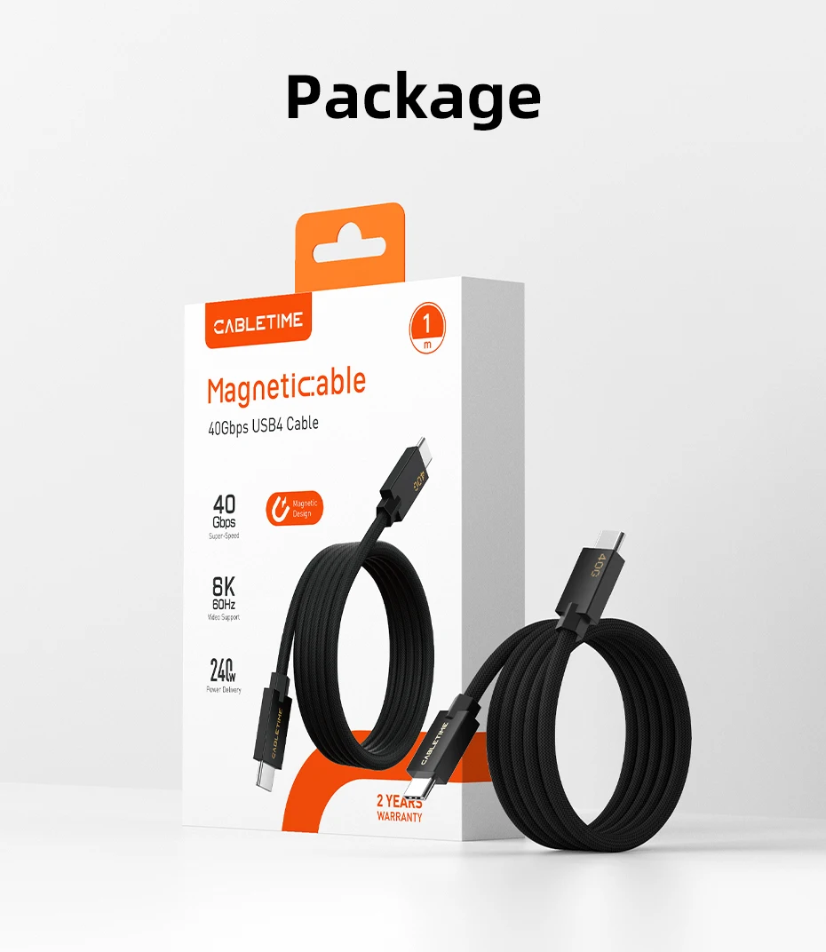 CABLETIME Magnetisches USB4-Kabel 240 W 80 Gbit/s 8K USB C auf USB C-Kabel Schnellladekabel für Thunderbolt 4/5 für iPhone iPad Laptop – Detail 15