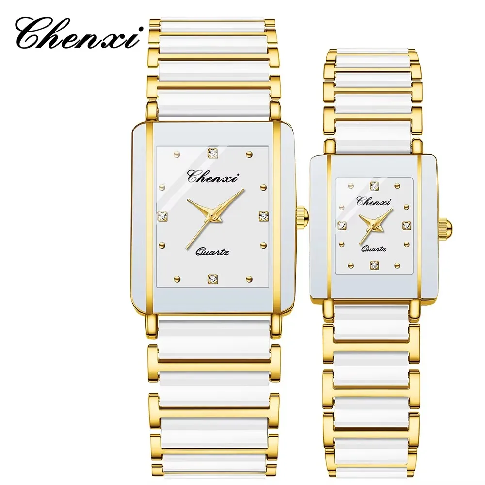 CHENXI 104A Men Quartz Watch Elegant Square Dial Ceramic Strap Waterproof Simple Lady Fashion Couple Watches