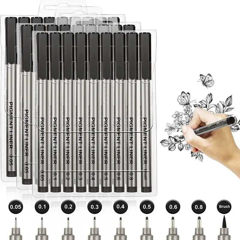 9Pcs Set Profession Pigment Liner Micron Ink Art Marker Pen for Sketch Drawing Comics Micron Liner